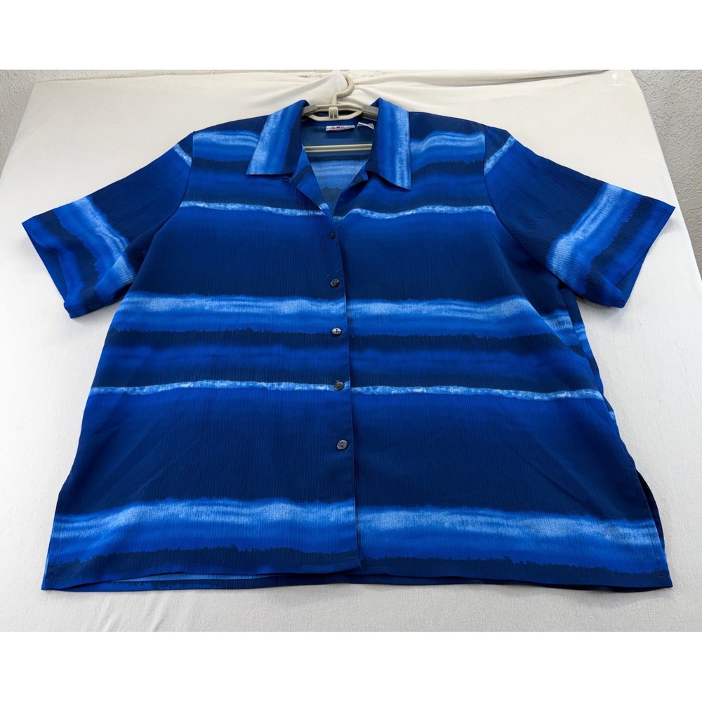 Alia Blouse Women 18 Blue Ombre Stripe Short Sleeve Button Up Crinkle Top